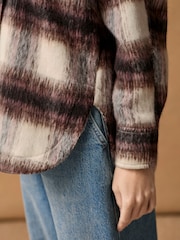 Burgundy Red/Ecru Cream Check Long Sleeve Shacket - Image 5 of 7