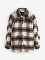 Burgundy Red/Ecru Cream Check Long Sleeve Shacket - Image 6 of 7