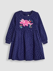 JoJo Maman Bébé Navy Blue Dino Appliqué Sweat Dress - Image 1 of 3