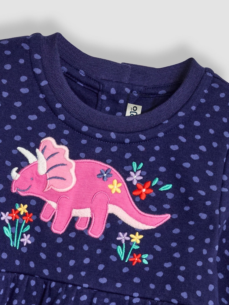 JoJo Maman Bébé Navy Blue Dino Appliqué Sweat Dress - Image 3 of 3