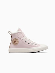 Converse Pink Junior Chuck Taylor Leather Fleece Lined 1V Trainers - Image 1 of 8