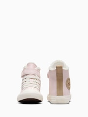 Converse Pink Junior Chuck Taylor Leather Fleece Lined 1V Trainers - Image 2 of 8
