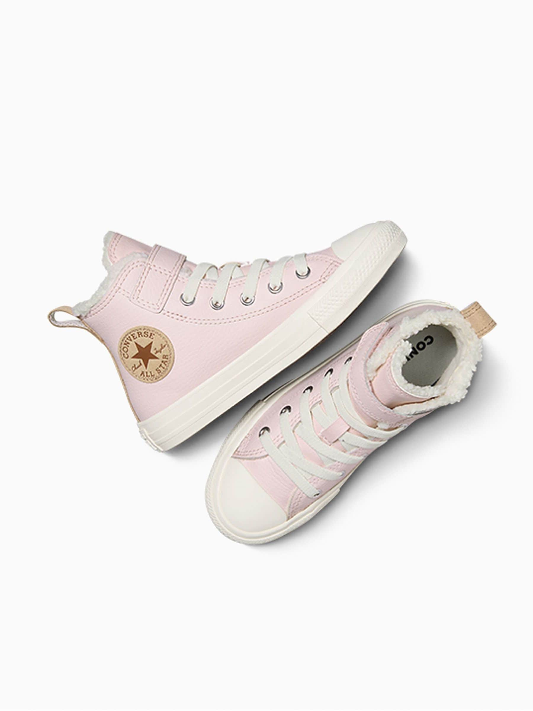 Converse Pink Junior Chuck Taylor Leather Fleece Lined 1V Trainers