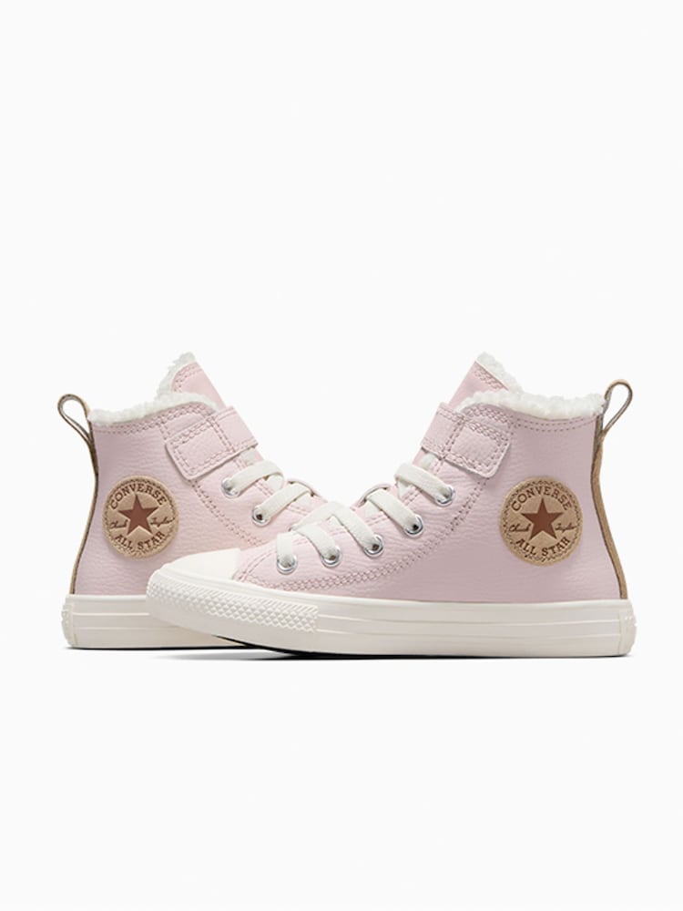 Converse Pink Junior Chuck Taylor Leather Fleece Lined 1V Trainers - Image 8 of 8