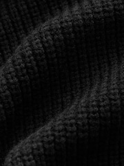 Black V-Neck Regular Fit Rib Texture Jumper with Wool - Image 7 of 7