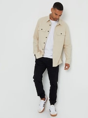 Threadbare Stone Cotton Linen Blend Lightweight Shacket - Image 2 of 3