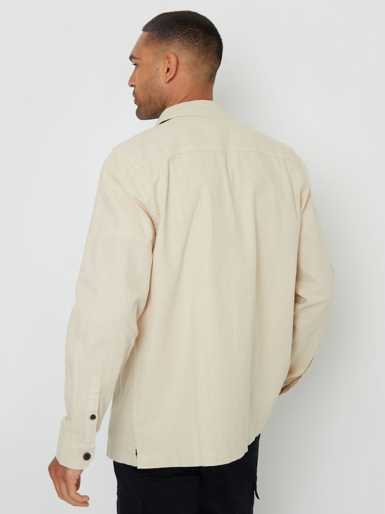 Threadbare Stone Cotton Linen Blend Lightweight Shacket - Image 3 of 3