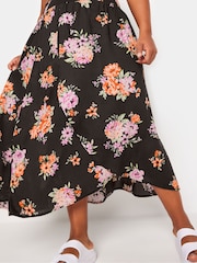 Yours Curve Black Red Floral Print Tulip Skirt - Image 4 of 5