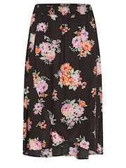 Yours Curve Black Red Floral Print Tulip Skirt - Image 5 of 5