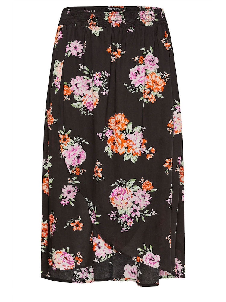 Yours Curve Black Red Floral Print Tulip Skirt - Image 5 of 5