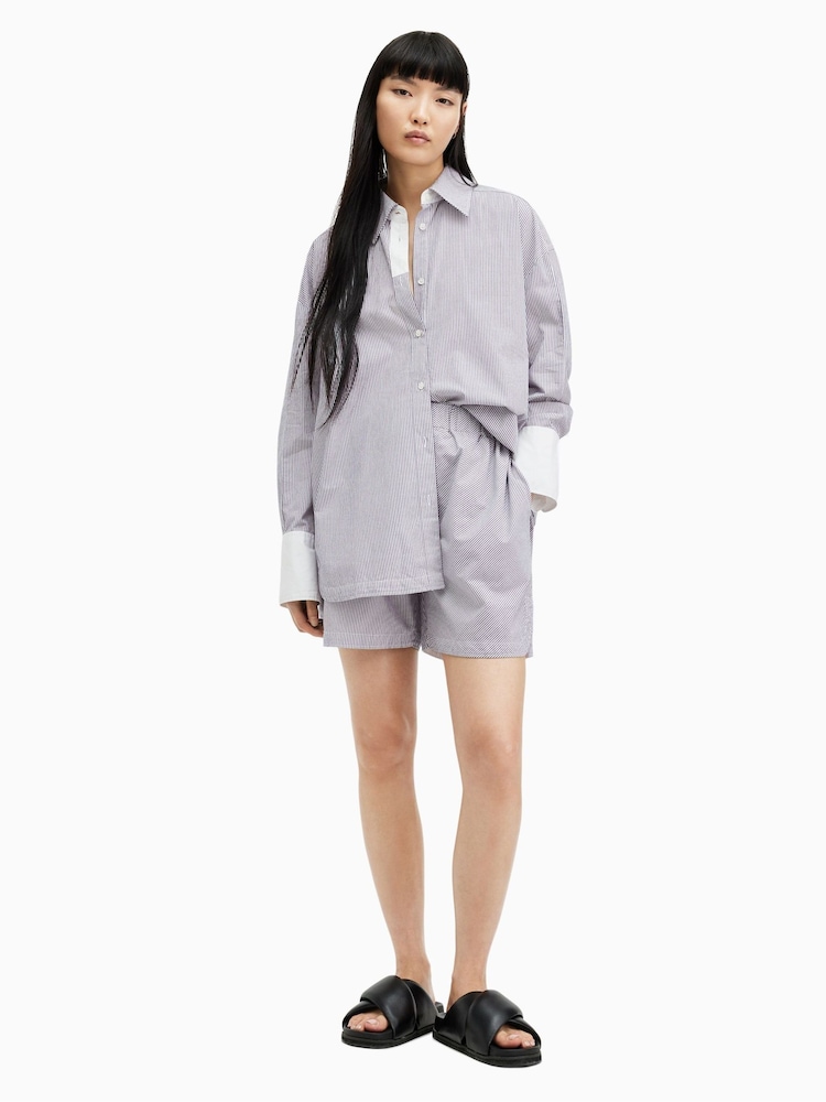 AllSaints Blue Stripe Karina Shorts - Image 1 of 7