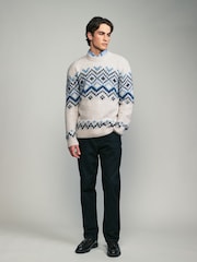 Black/Ecru Fairisle Pattern Relaxed Fit Brushed Crew Jumper - Image 2 of 7