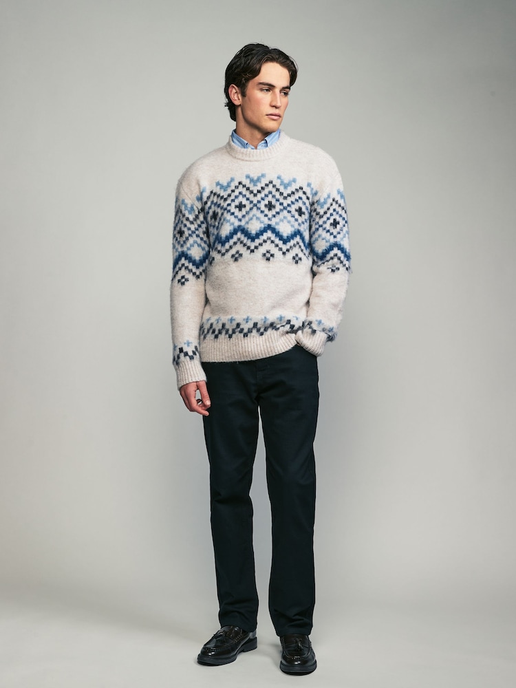 Black/Ecru Fairisle Pattern Relaxed Fit Brushed Crew Jumper - Image 2 of 7