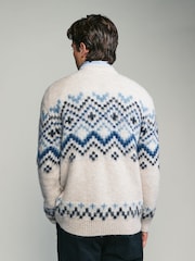Black/Ecru Fairisle Pattern Relaxed Fit Brushed Crew Jumper - Image 3 of 7