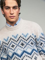 Black/Ecru Fairisle Pattern Relaxed Fit Brushed Crew Jumper - Image 4 of 7