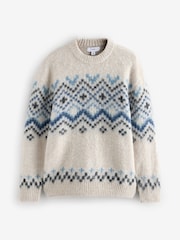 Black/Ecru Fairisle Pattern Relaxed Fit Brushed Crew Jumper - Image 5 of 7