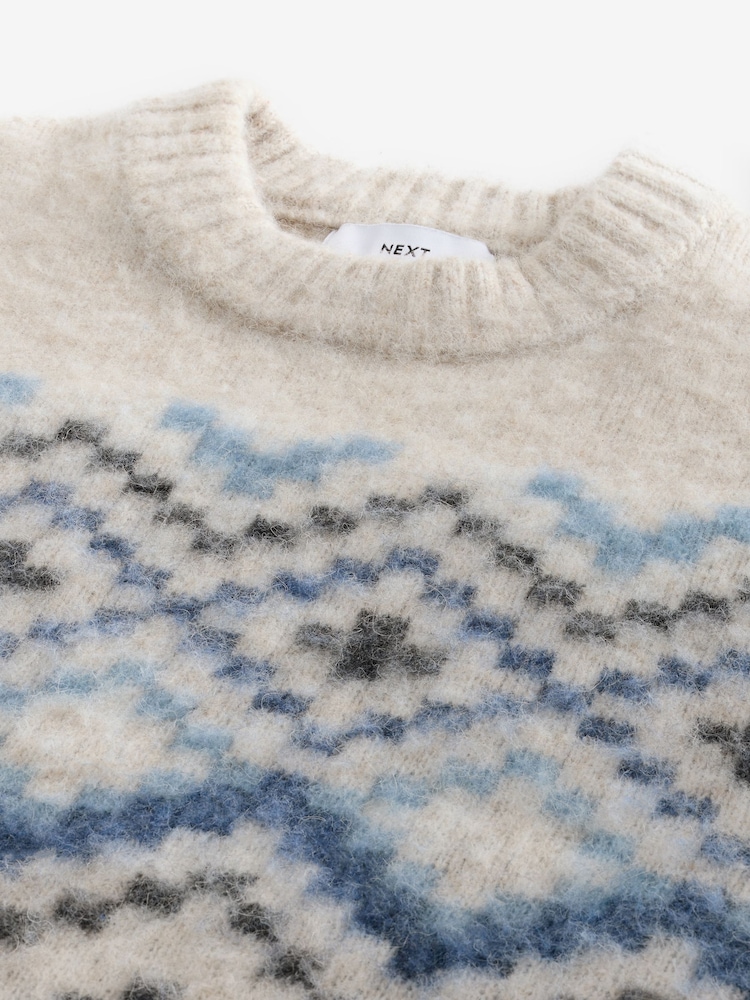 Black/Ecru Fairisle Pattern Relaxed Fit Brushed Crew Jumper - Image 7 of 7
