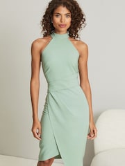 Lipsy Green Halter Neck Asymmetrical Bodycon Dress - Image 1 of 4