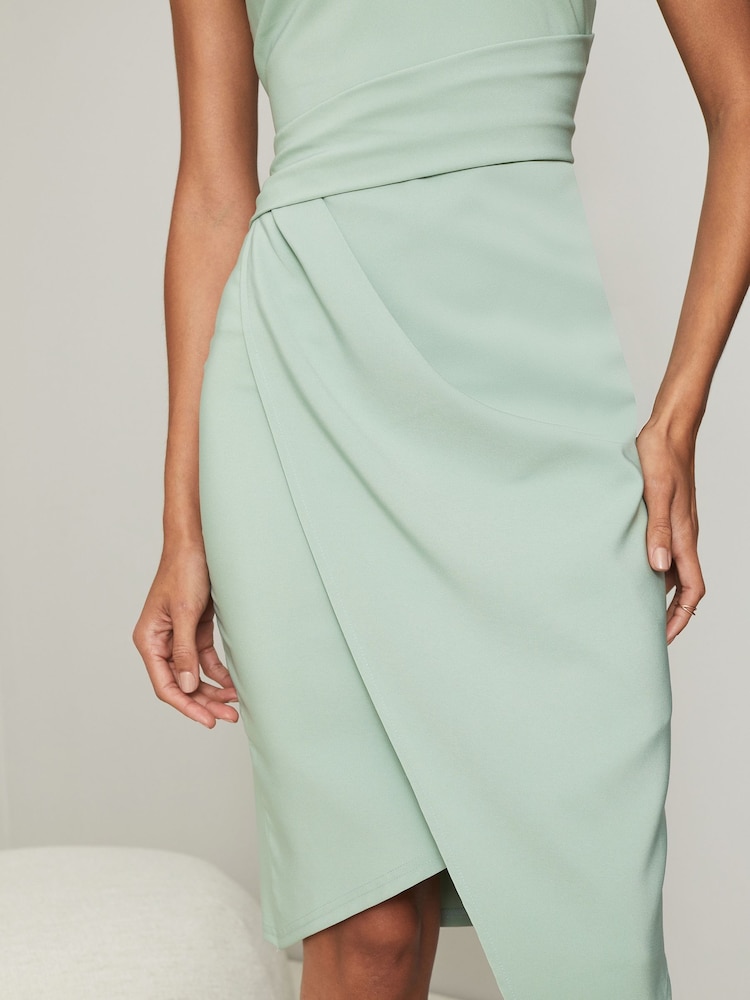 Lipsy Green Halter Neck Asymmetrical Bodycon Dress - Image 4 of 4