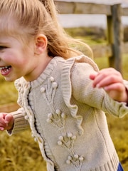 JoJo Maman Bébé Natural Frill Shoulder Cardigan - Image 2 of 5