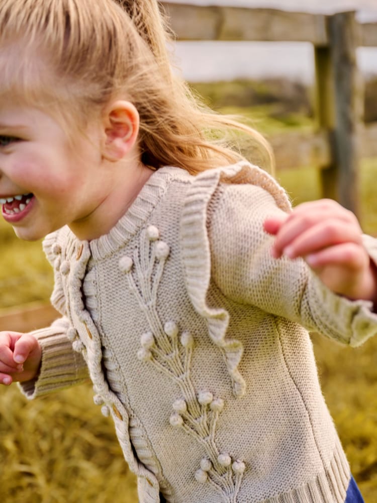 JoJo Maman Bébé Natural Frill Shoulder Cardigan - Image 2 of 5