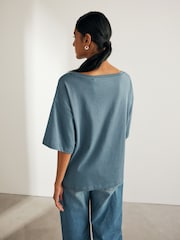 Blue Relaxed Fit Boxy 100% Cotton Slouch Shoulder T-Shirt - Image 2 of 6