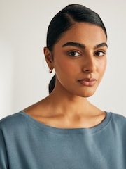 Blue Relaxed Fit Boxy 100% Cotton Slouch Shoulder T-Shirt - Image 4 of 6