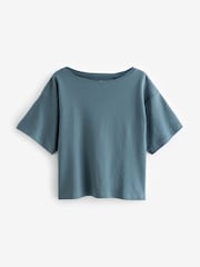Blue Relaxed Fit Boxy 100% Cotton Slouch Shoulder T-Shirt - Image 5 of 6