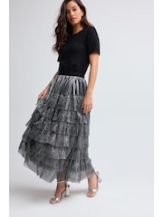 Silver Mesh Tulle Midi Skirt - Image 1 of 8