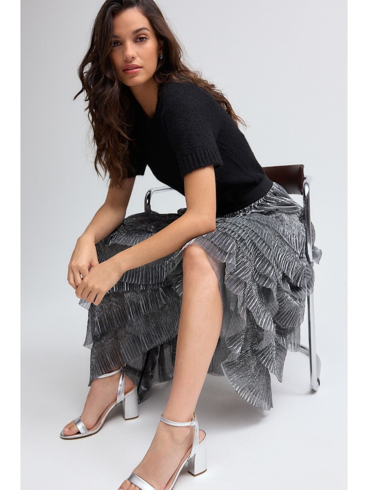 Silver Mesh Tulle Midi Skirt - Image 2 of 8
