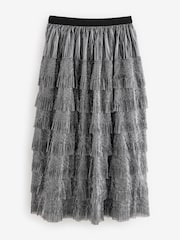 Silver Mesh Tulle Midi Skirt - Image 6 of 8