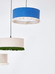 Oliver Bonas Blue Alma Boucle Tassel 100% Cotton Lamp Shade - Image 1 of 3