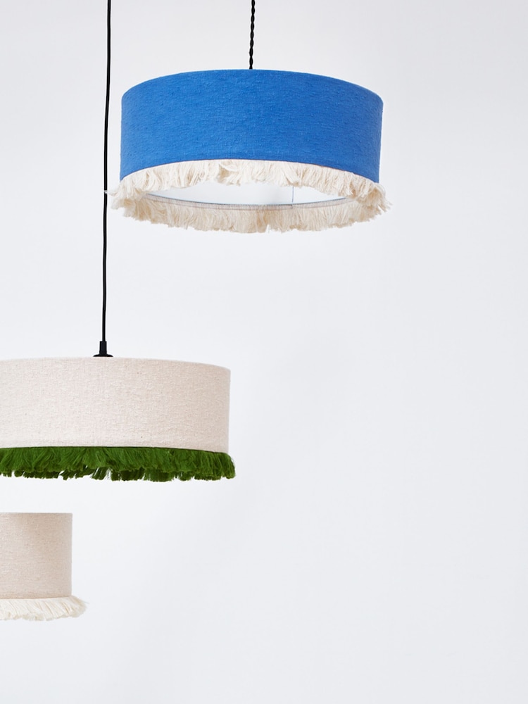 Oliver Bonas Blue Alma Boucle Tassel 100% Cotton Lamp Shade - Image 1 of 3