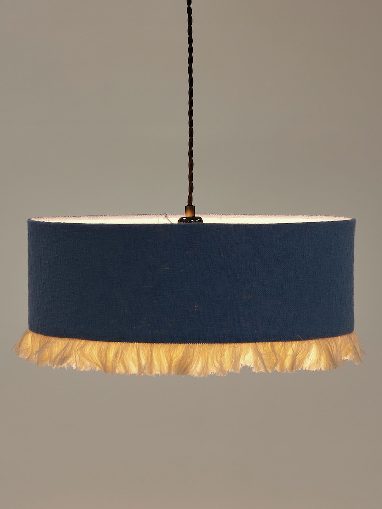 Oliver Bonas Blue Alma Boucle Tassel 100% Cotton Lamp Shade - Image 2 of 3