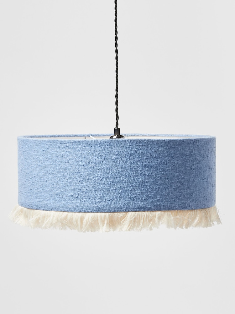 Oliver Bonas Blue Alma Boucle Tassel 100% Cotton Lamp Shade - Image 3 of 3