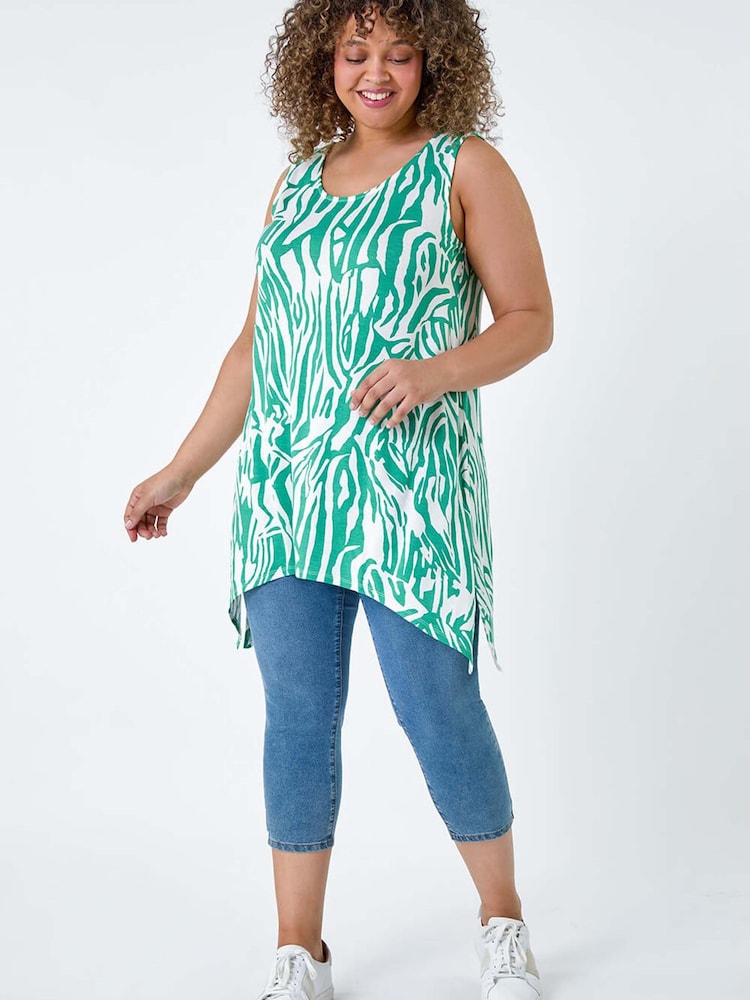 Roman Green Animal Stretch Hanky Hem Vest Top - Image 2 of 5