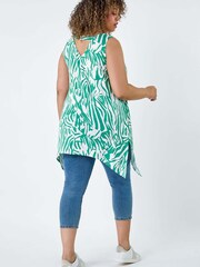 Roman Green Animal Stretch Hanky Hem Vest Top - Image 3 of 5