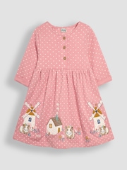 JoJo Maman Bébé Pink Guinea Pig Appliqué Button Front Dress - Image 1 of 3