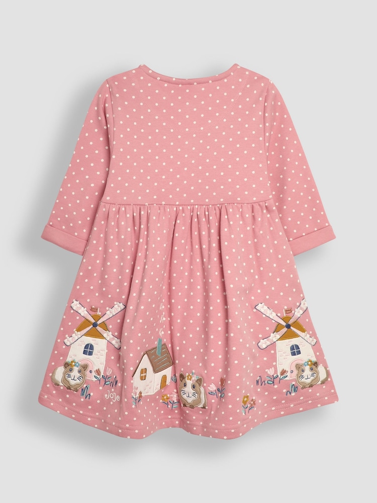 JoJo Maman Bébé Pink Guinea Pig Appliqué Button Front Dress - Image 2 of 3