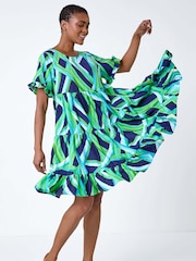 Roman Green Abstract Print Tiered Smock Dress - Image 1 of 5