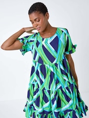 Roman Green Abstract Print Tiered Smock Dress - Image 2 of 5