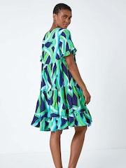 Roman Green Abstract Print Tiered Smock Dress - Image 3 of 5