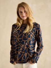 Joules Harbour Navy Bridle Boat Neck Printed Top - Image 1 of 6