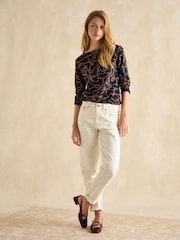 Joules Harbour Navy Bridle Boat Neck Printed Top - Image 3 of 6