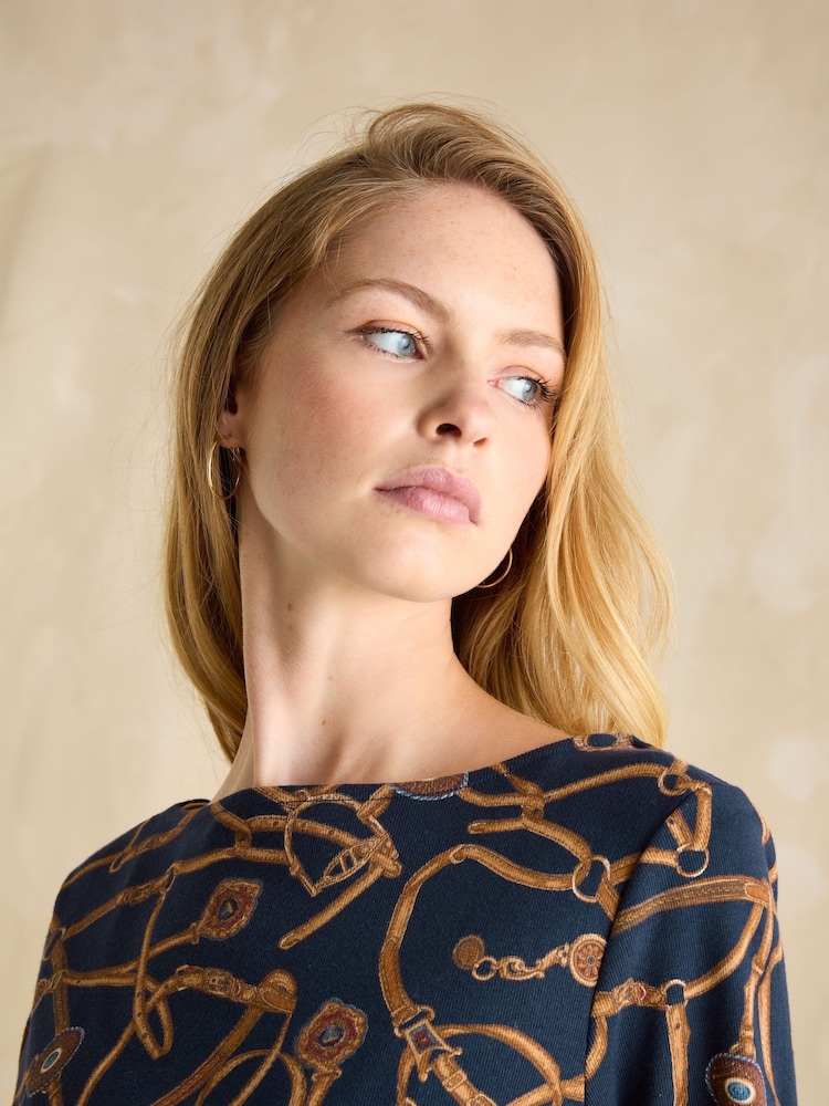 Joules Harbour Navy Bridle Boat Neck Printed Top - Image 4 of 6