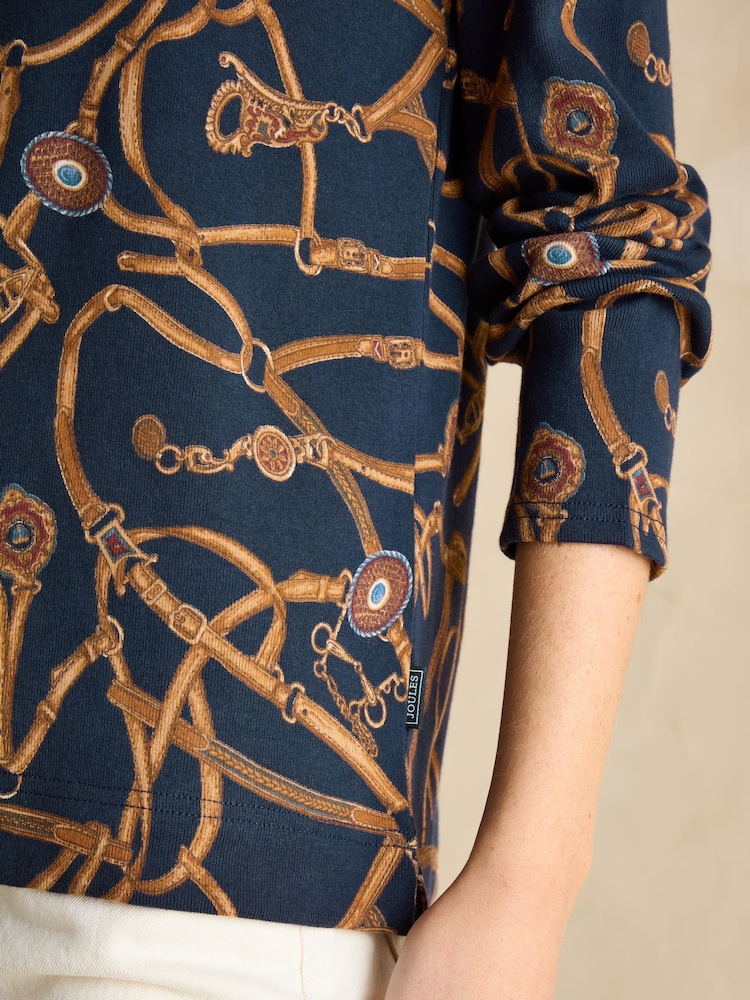 Joules Harbour Navy Bridle Boat Neck Printed Top - Image 5 of 6