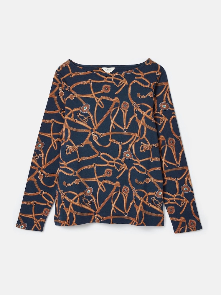 Joules Harbour Navy Bridle Boat Neck Printed Top - Image 6 of 6