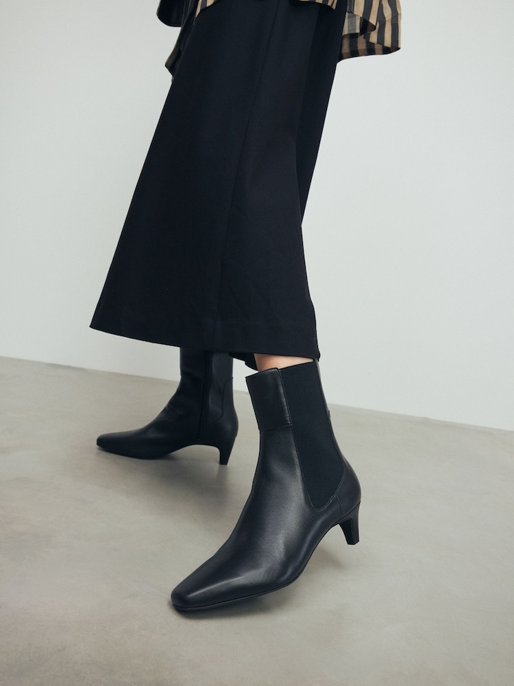 Black Leather Standard/Wide Fit Forever Comfort® Chisel Toe Chelsea Ankle Boots - Image 1 of 11