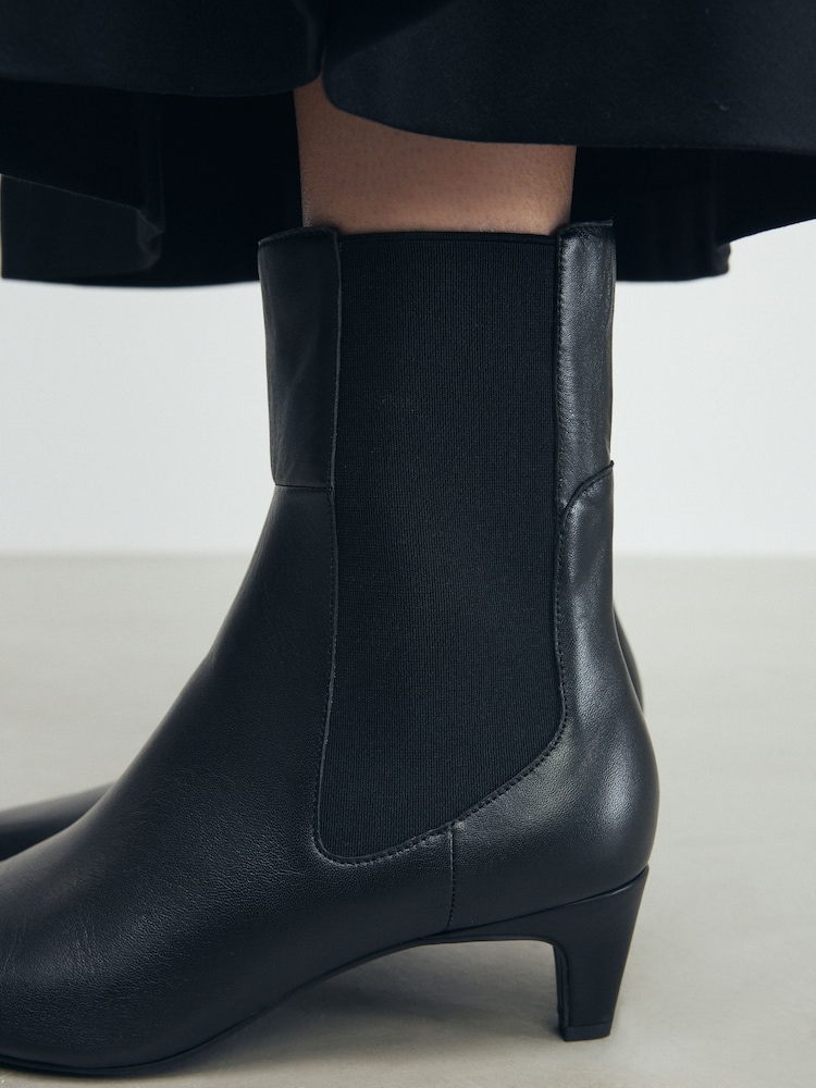 Black Leather Standard/Wide Fit Forever Comfort® Chisel Toe Chelsea Ankle Boots - Image 3 of 11