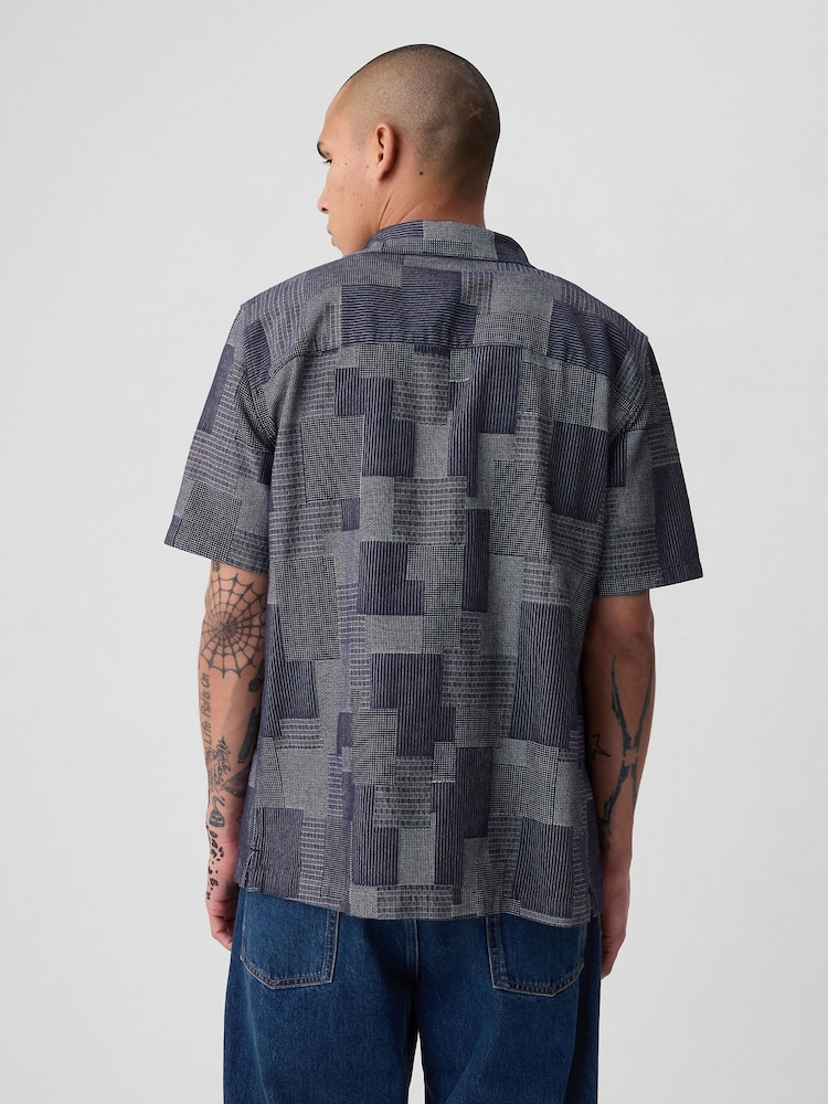 Gap Blue Cotton Patchwork Short Sleeve Resort Shirt - Image 2 of 4